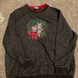 Bon Worth Gray Sweatshirt with Cat Embroidery